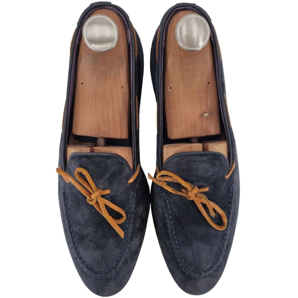 Carmina Shoemaker Mens 10 Navy Blue Suede Dress Shoes Bow Loafers Slip-ons 9.5UK - Picture 3 of 13